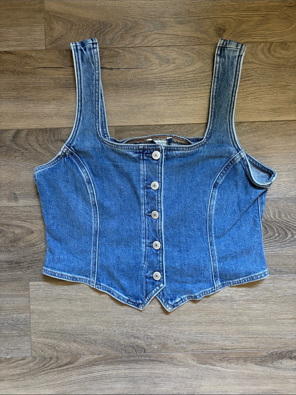 American Eagle Outfitters Blue Denim Button-Front Crop Tank